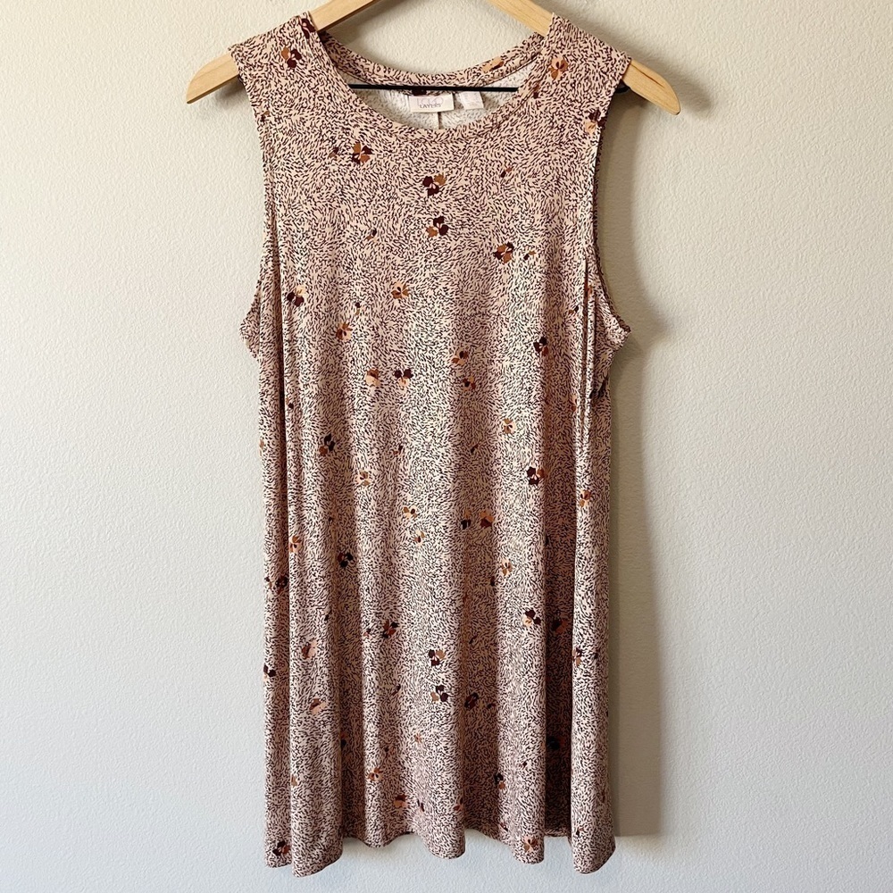 LOGO Layers by Lori Goldstein Printed Knit Tunic Tank Top Tan Size Small